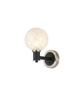 Worcester Wall Light 1 Light E14 Satin Nickel/Satin Black/White Round Speckled Glass-1