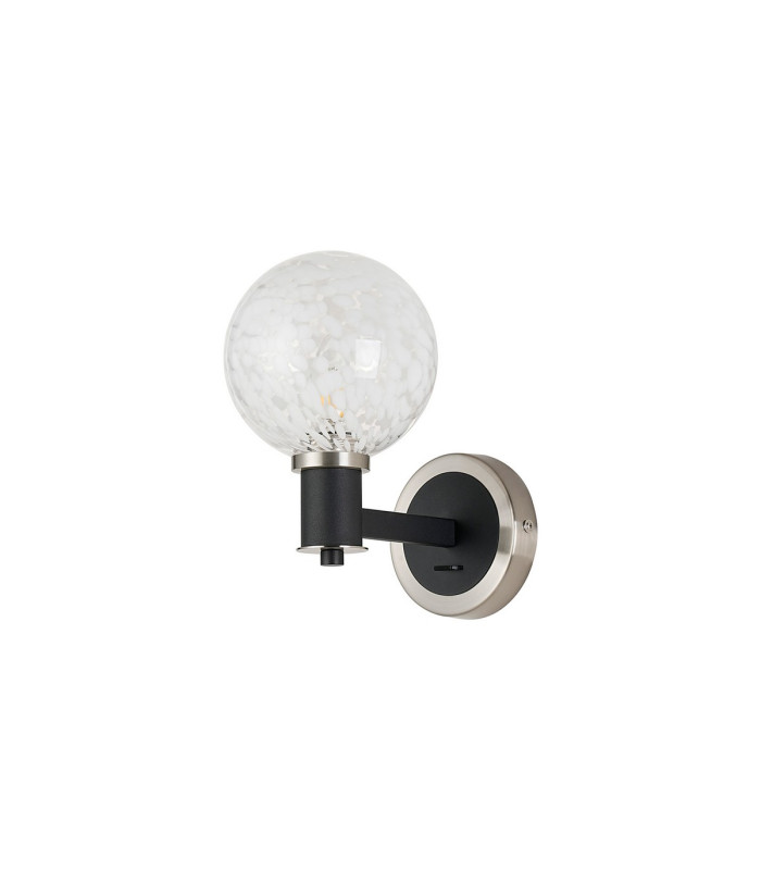 Worcester Wall Light 1 Light E14 Satin Nickel/Satin Black/White Round Speckled Glass-4