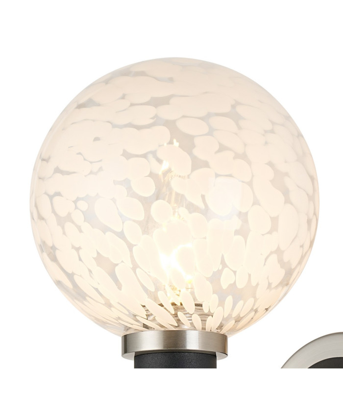 Worcester Wall Light 1 Light E14 Satin Nickel/Satin Black/White Round Speckled Glass-5