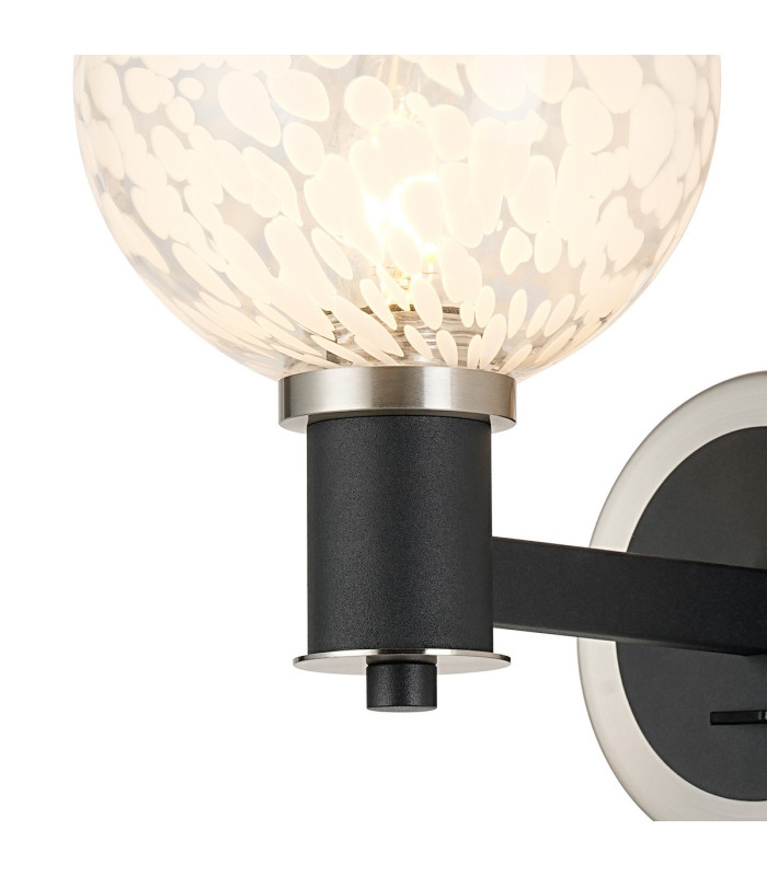 Worcester Wall Light 1 Light E14 Satin Nickel/Satin Black/White Round Speckled Glass-6