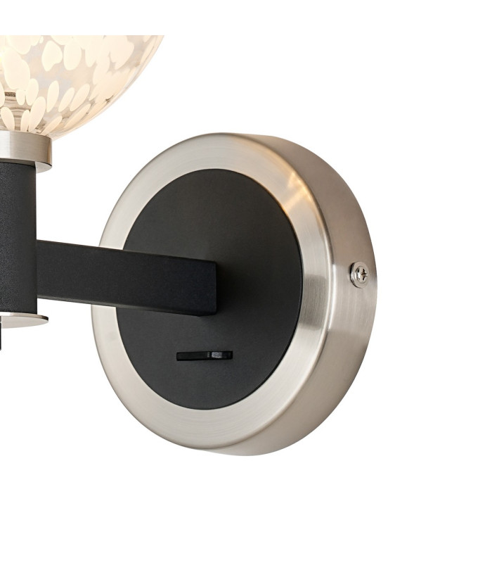 Worcester Wall Light 1 Light E14 Satin Nickel/Satin Black/White Round Speckled Glass-7