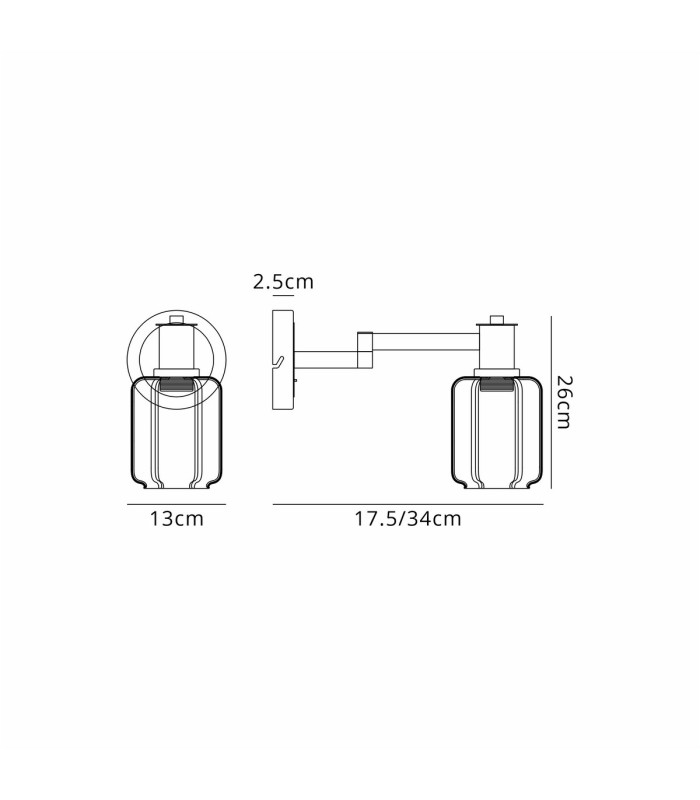 Worcester Adjustable Swing Arm Wall Light 1 Light E14 Brass/Satin Black/Amber Striped Cylinder Glass-2
