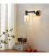 Worcester Adjustable Swing Arm Wall Light 1 Light E14 Brass/Satin Black/Amber Striped Cylinder Glass-4