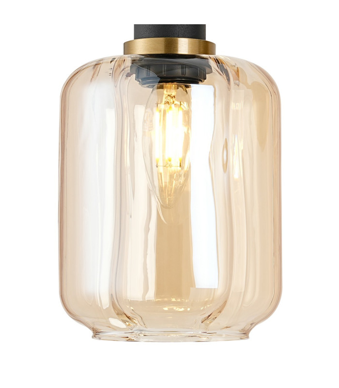 Worcester Adjustable Swing Arm Wall Light 1 Light E14 Brass/Satin Black/Amber Striped Cylinder Glass-9