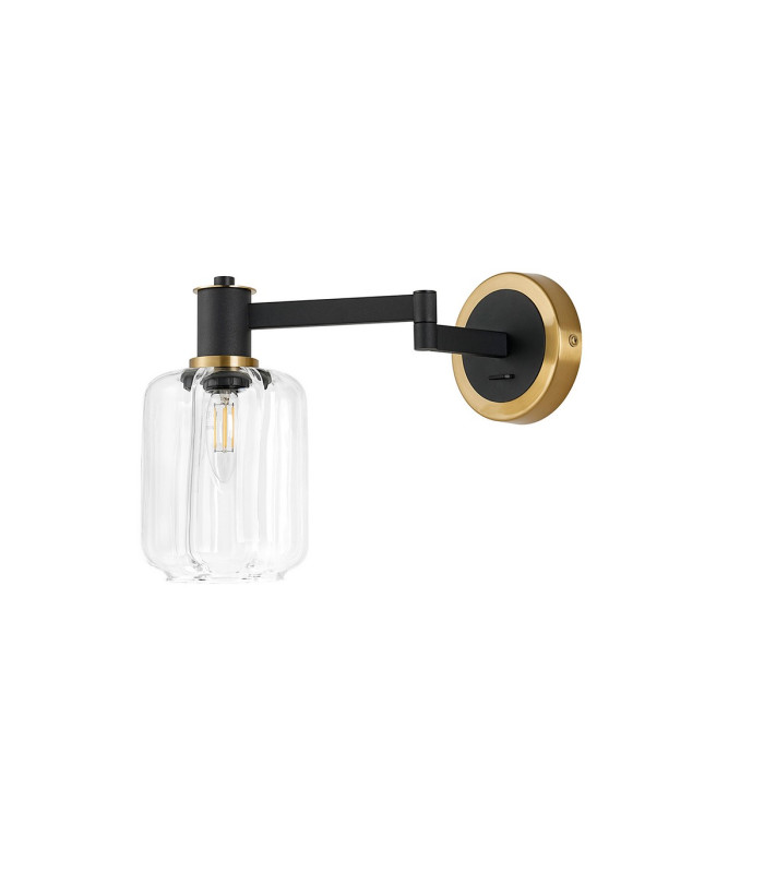 Worcester Adjustable Swing Arm Wall Light 1 Light E14 Brass/Satin Black/Clear Striped Cylinder Glass-5