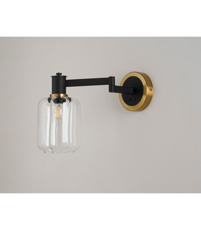 Worcester Adjustable Swing Arm Wall Light 1 Light E14 Brass/Satin Black/Clear Striped Cylinder Glass-9