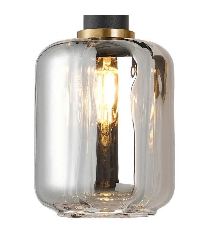 Worcester Adjustable Swing Arm Wall Light 1 Light E14 Brass/Satin Black/Smoke Striped Cylinder Glass-8