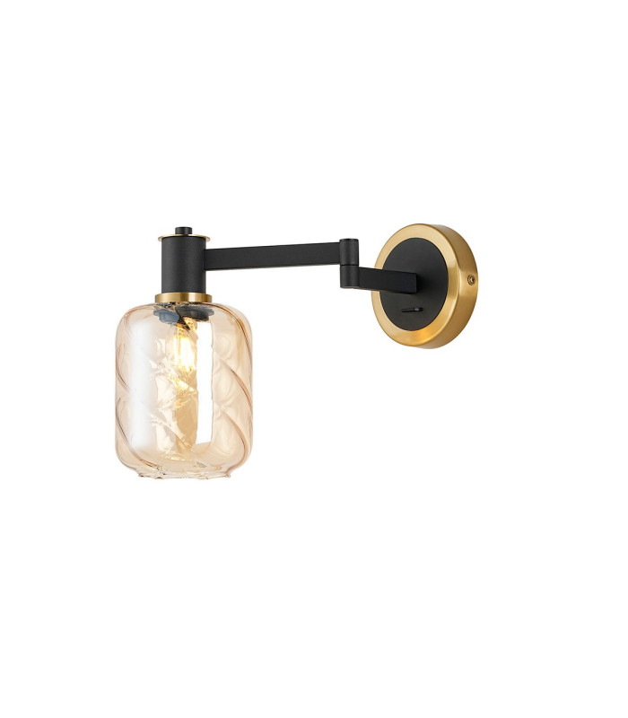 Worcester Adjustable Swing Arm Wall Light 1 Light E14 Brass/Satin Black/Amber Twisted Cylinder Glass-1