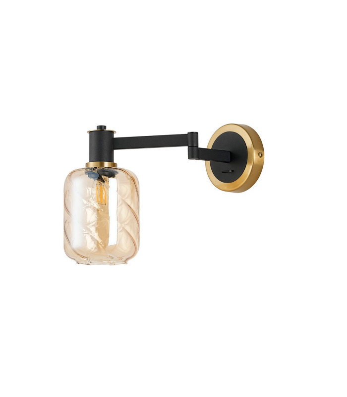 Worcester Adjustable Swing Arm Wall Light 1 Light E14 Brass/Satin Black/Amber Twisted Cylinder Glass-5