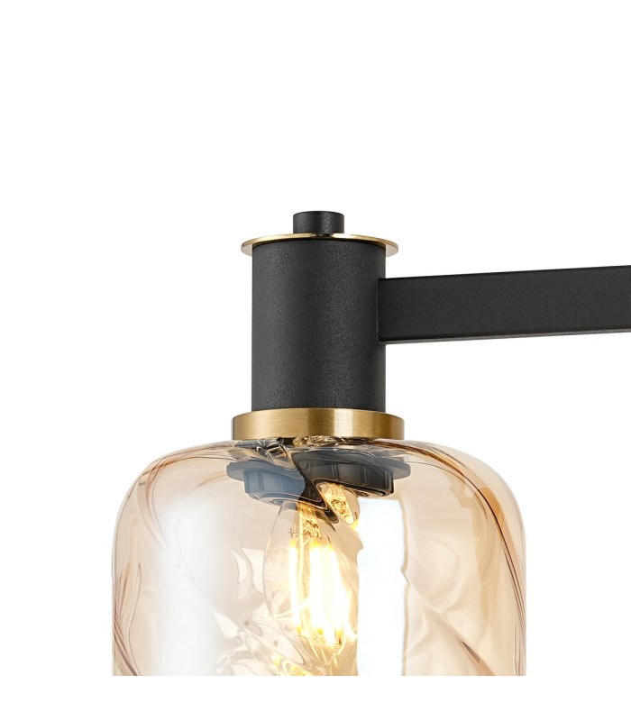 Worcester Adjustable Swing Arm Wall Light 1 Light E14 Brass/Satin Black/Amber Twisted Cylinder Glass-7