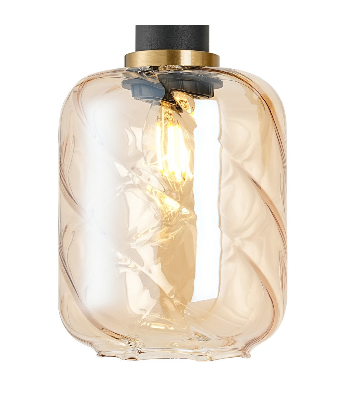 Worcester Adjustable Swing Arm Wall Light 1 Light E14 Brass/Satin Black/Amber Twisted Cylinder Glass-8