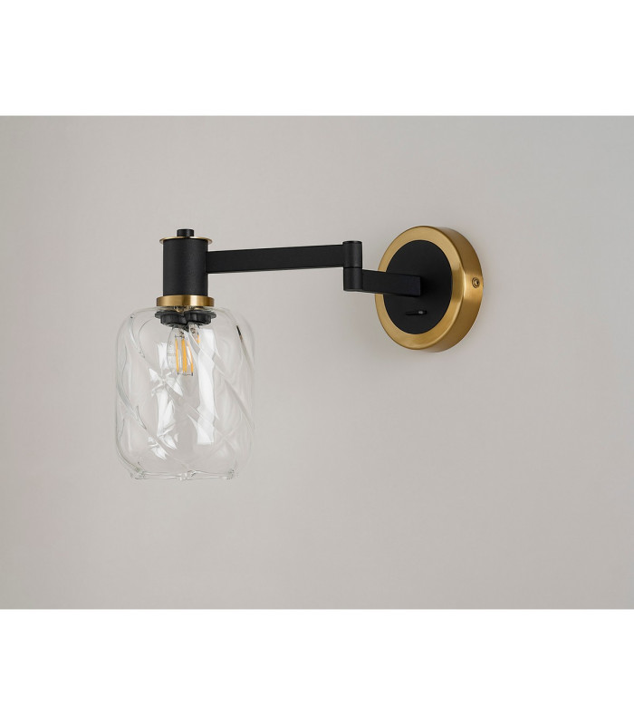 Worcester Adjustable Swing Arm Wall Light 1 Light E14 Brass/Satin Black/Clear Twisted Cylinder Glass-8