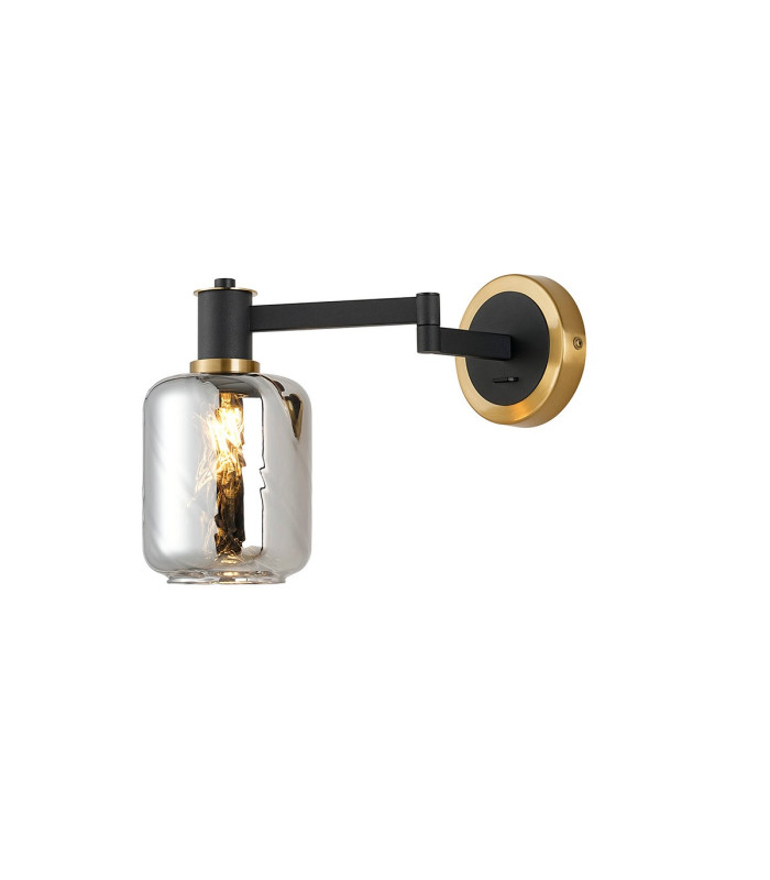 Worcester Adjustable Swing Arm Wall Light 1 Light E14 Brass/Satin Black/Smoke Twisted Cylinder Glass-1