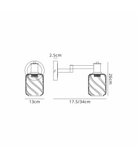 Worcester Adjustable Swing Arm Wall Light 1 Light E14 Brass/Satin Black/Smoke Twisted Cylinder Glass-2