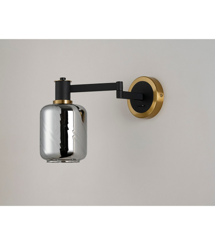 Worcester Adjustable Swing Arm Wall Light 1 Light E14 Brass/Satin Black/Smoke Twisted Cylinder Glass-9