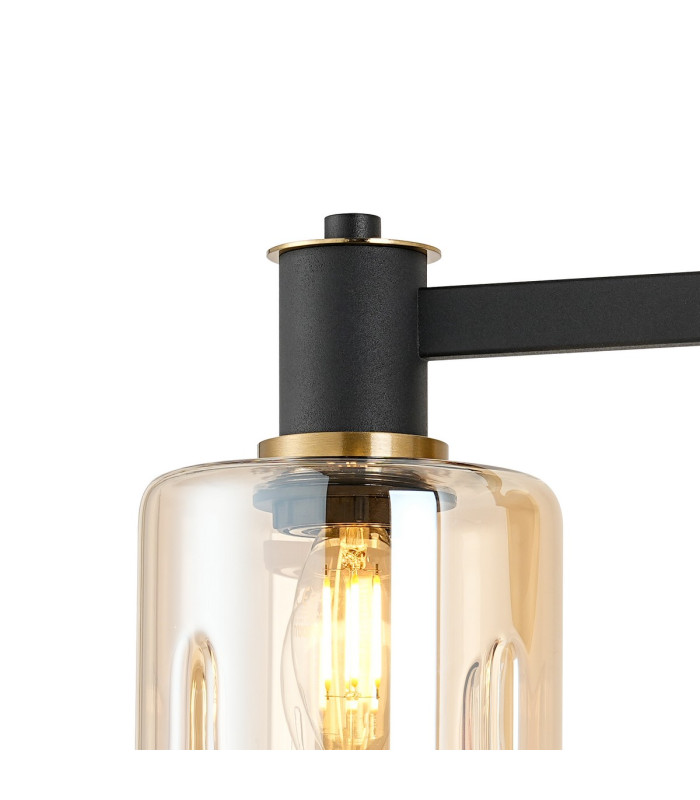 Worcester Adjustable Swing Arm Wall Light 1 Light E14 Brass/Satin Black/Amber Uniform Dimple Cylinder Glass-7