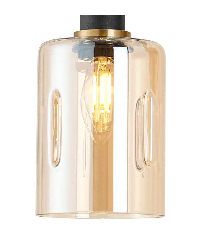 Worcester Adjustable Swing Arm Wall Light 1 Light E14 Brass/Satin Black/Amber Uniform Dimple Cylinder Glass-8