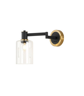 Worcester Adjustable Swing Arm Wall Light 1 Light E14 Brass/Satin Black/Clear Uniform Dimple Cylinder Glass-1