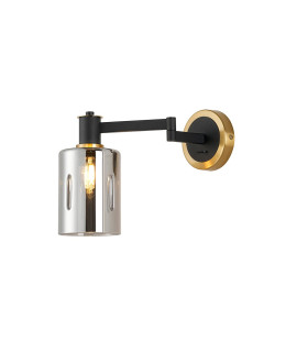 Worcester Adjustable Swing Arm Wall Light 1 Light E14 Brass/Satin Black/Smoke Uniform Dimple Cylinder Glass-1