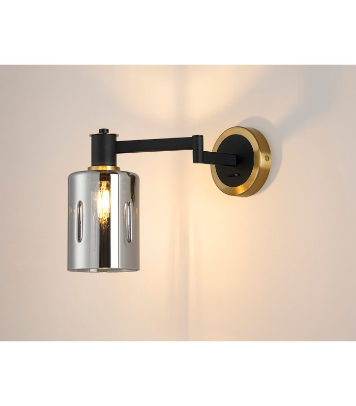 Worcester Adjustable Swing Arm Wall Light 1 Light E14 Brass/Satin Black/Smoke Uniform Dimple Cylinder Glass-3