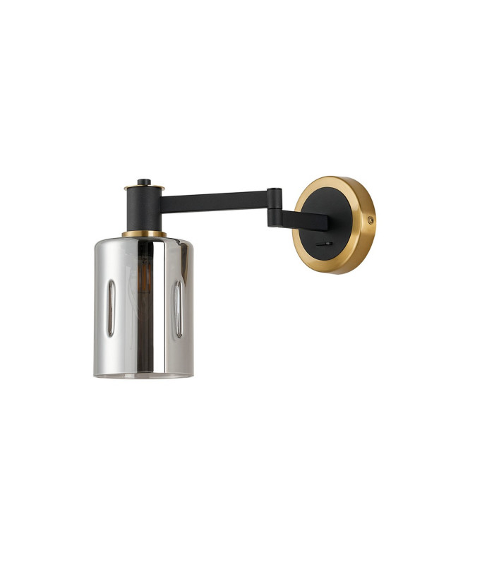 Worcester Adjustable Swing Arm Wall Light 1 Light E14 Brass/Satin Black/Smoke Uniform Dimple Cylinder Glass-6