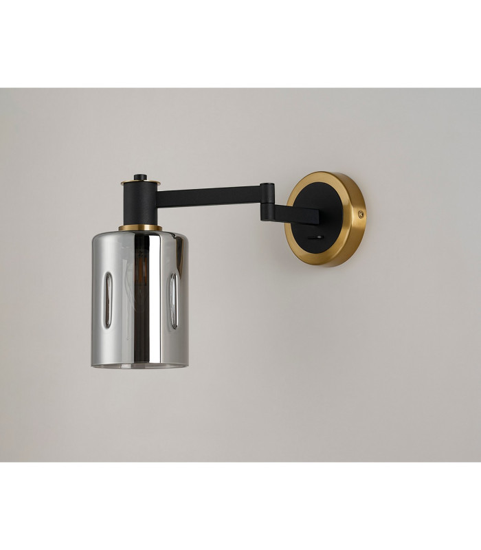 Worcester Adjustable Swing Arm Wall Light 1 Light E14 Brass/Satin Black/Smoke Uniform Dimple Cylinder Glass-10