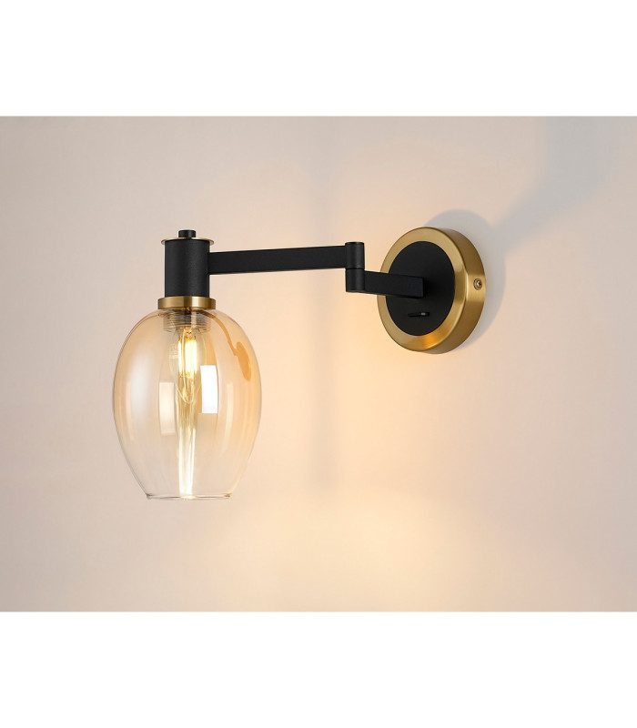 Worcester Adjustable Swing Arm Wall Light 1 Light E14 Brass/Satin Black/Amber Fade Wine Glass Glass-3