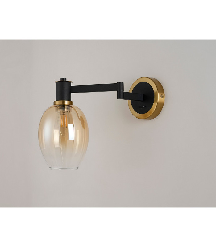 Worcester Adjustable Swing Arm Wall Light 1 Light E14 Brass/Satin Black/Amber Fade Wine Glass Glass-9