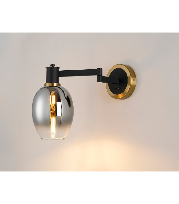 Worcester Adjustable Swing Arm Wall Light 1 Light E14 Brass/Satin Black/Smoke Fade Wine Glass Glass-3
