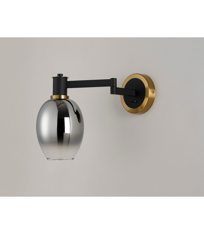 Worcester Adjustable Swing Arm Wall Light 1 Light E14 Brass/Satin Black/Smoke Fade Wine Glass Glass-10