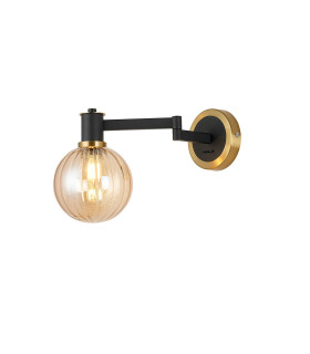 Worcester Adjustable Swing Arm Wall Light 1 Light E14 Brass/Satin Black/Amber Plated Round Segment Glass-1