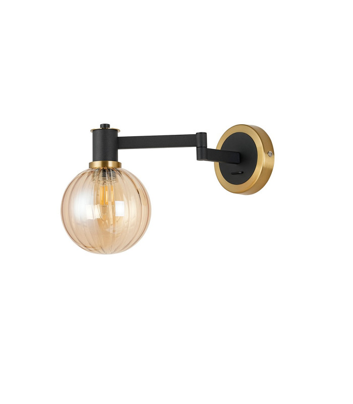 Worcester Adjustable Swing Arm Wall Light 1 Light E14 Brass/Satin Black/Amber Plated Round Segment Glass-4