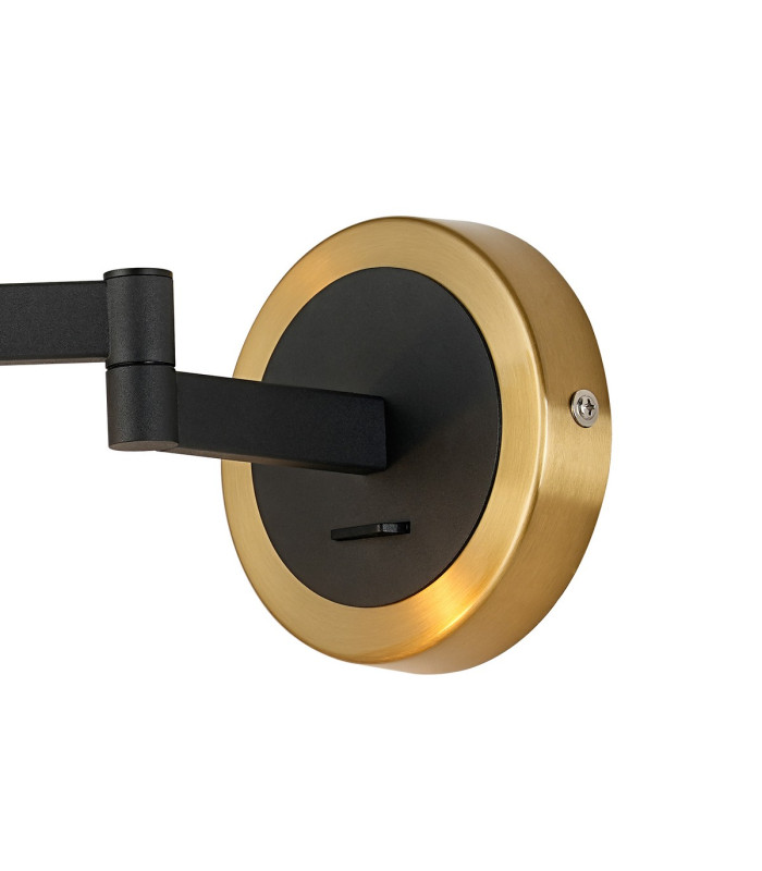 Worcester Adjustable Swing Arm Wall Light 1 Light E14 Brass/Satin Black/Amber Plated Round Segment Glass-5