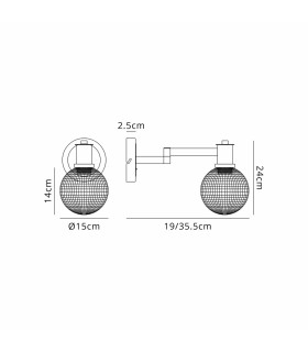 Worcester Adjustable Swing Arm Wall Light 1 Light E14 Brass/Satin Black/Clear Round Textured Diamond Pattern Glass-2