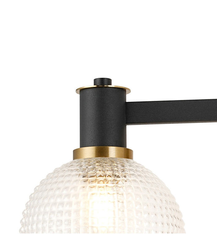 Worcester Adjustable Swing Arm Wall Light 1 Light E14 Brass/Satin Black/Clear Round Textured Diamond Pattern Glass-6
