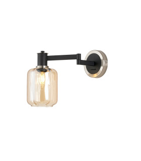 Worcester Adjustable Swing Arm Wall Light 1 Light E14 Satin Nickel/Satin Black/Amber Striped Cylinder Glass-1