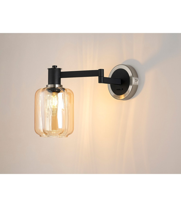 Worcester Adjustable Swing Arm Wall Light 1 Light E14 Satin Nickel/Satin Black/Amber Striped Cylinder Glass-3