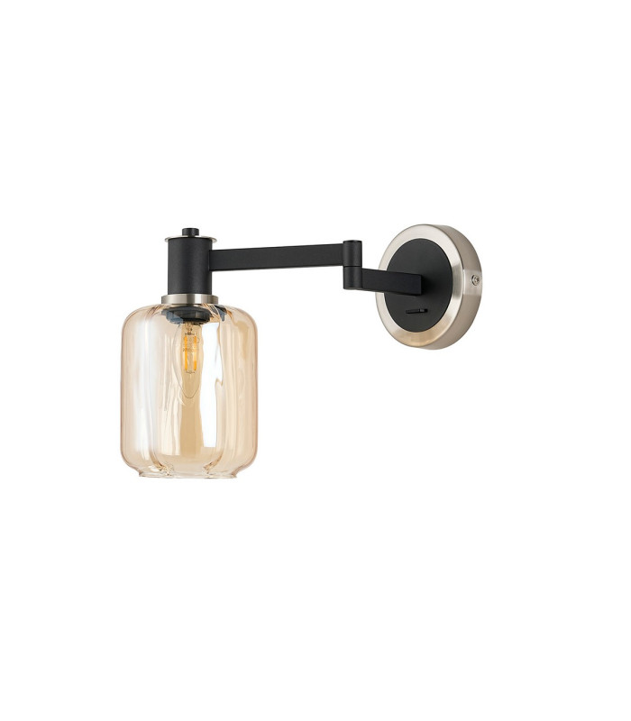 Worcester Adjustable Swing Arm Wall Light 1 Light E14 Satin Nickel/Satin Black/Amber Striped Cylinder Glass-4