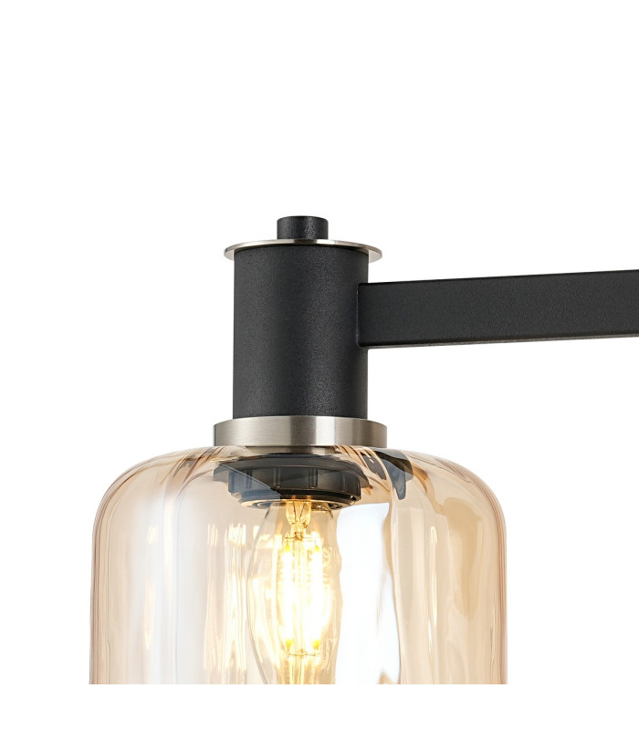 Worcester Adjustable Swing Arm Wall Light 1 Light E14 Satin Nickel/Satin Black/Amber Striped Cylinder Glass-6