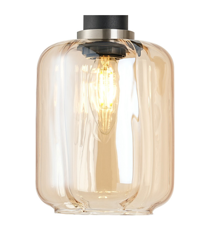 Worcester Adjustable Swing Arm Wall Light 1 Light E14 Satin Nickel/Satin Black/Amber Striped Cylinder Glass-7