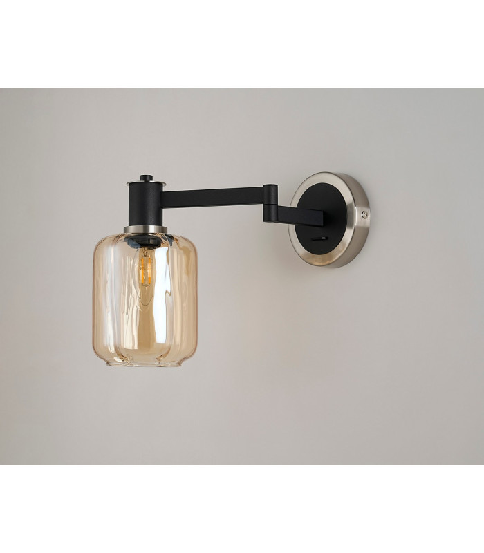 Worcester Adjustable Swing Arm Wall Light 1 Light E14 Satin Nickel/Satin Black/Amber Striped Cylinder Glass-9