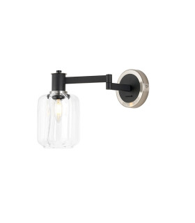 Worcester Adjustable Swing Arm Wall Light 1 Light E14 Satin Nickel/Satin Black/Clear Striped Cylinder Glass-1