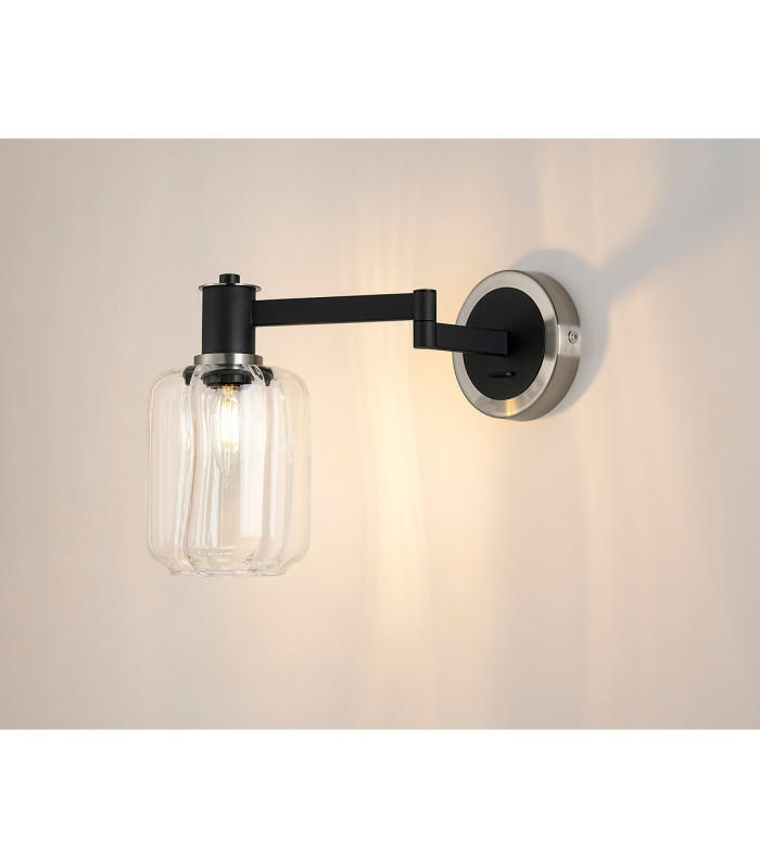 Worcester Adjustable Swing Arm Wall Light 1 Light E14 Satin Nickel/Satin Black/Clear Striped Cylinder Glass-3