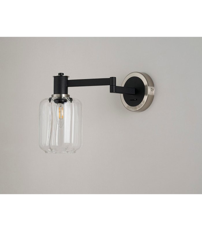 Worcester Adjustable Swing Arm Wall Light 1 Light E14 Satin Nickel/Satin Black/Clear Striped Cylinder Glass-9