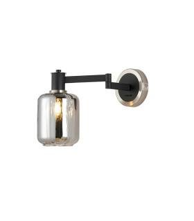 Worcester Adjustable Swing Arm Wall Light 1 Light E14 Satin Nickel/Satin Black/Smoke Striped Cylinder Glass-1