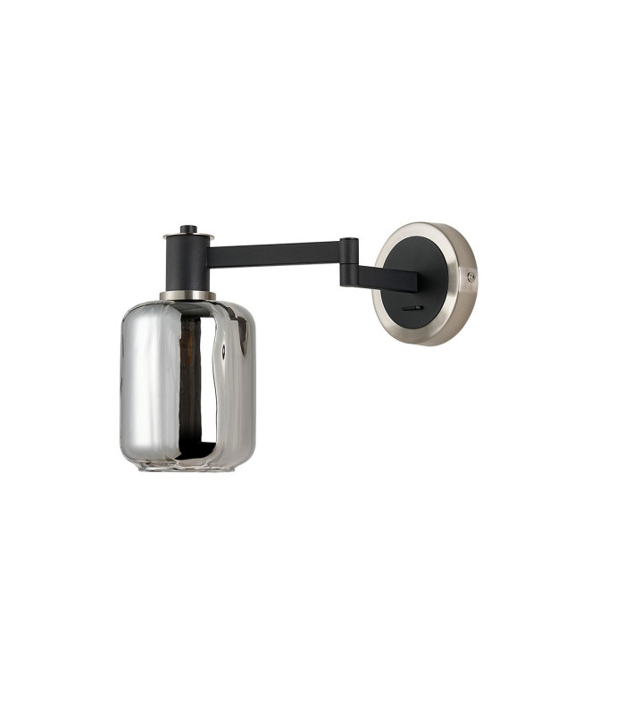 Worcester Adjustable Swing Arm Wall Light 1 Light E14 Satin Nickel/Satin Black/Smoke Striped Cylinder Glass-4