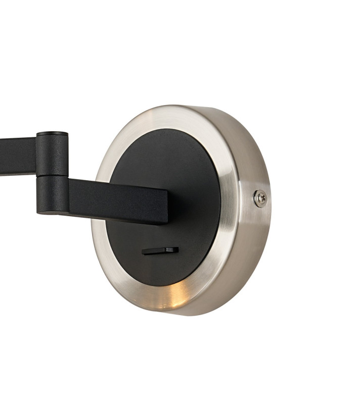 Worcester Adjustable Swing Arm Wall Light 1 Light E14 Satin Nickel/Satin Black/Smoke Striped Cylinder Glass-5