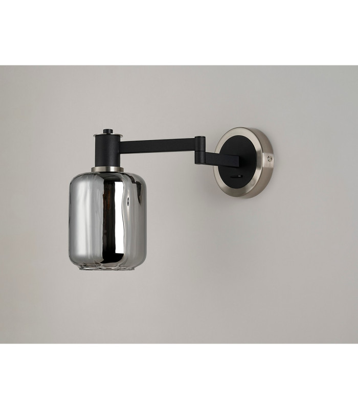 Worcester Adjustable Swing Arm Wall Light 1 Light E14 Satin Nickel/Satin Black/Smoke Striped Cylinder Glass-9