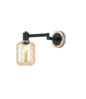 Worcester Adjustable Swing Arm Wall Light 1 Light E14 Satin Nickel/Satin Black/Amber Twisted Cylinder Glass-1