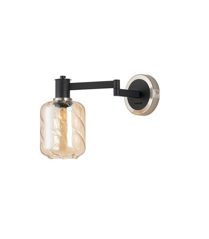 Worcester Adjustable Swing Arm Wall Light 1 Light E14 Satin Nickel/Satin Black/Amber Twisted Cylinder Glass-4